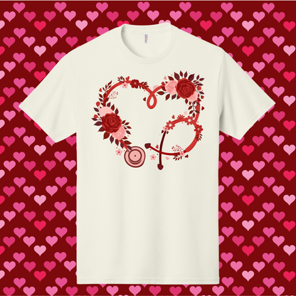 Floral Stethoscope Heart Valentine's Day Tee