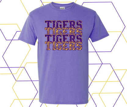 Tigers Deep Purple/Gold Faux Glitter Stacked Graphic Tee