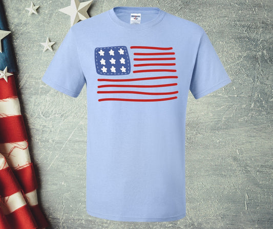 Faux Quilt American Flag Graphic Tee