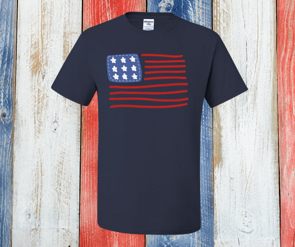 Faux Quilt American Flag Graphic Tee
