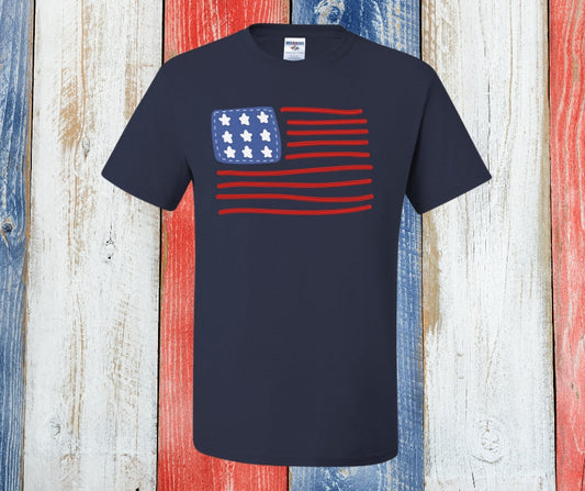 Faux Quilt American Flag Graphic Tee