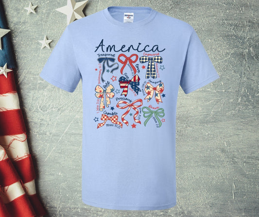 Distressed America Coquette Bow Graphic Tee