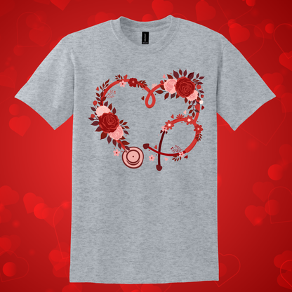 Floral Stethoscope Heart Valentine's Day Tee