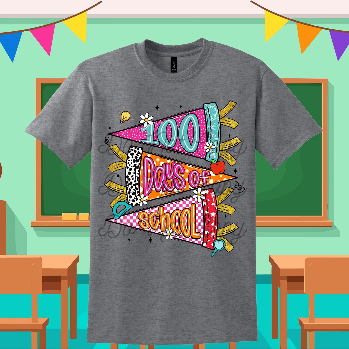 100 Day of School Preppy Flag Tee