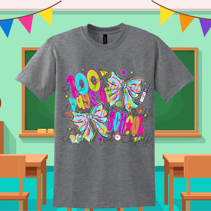 Girly Bright and Fun 100 Days of School Coquette Bow Tee