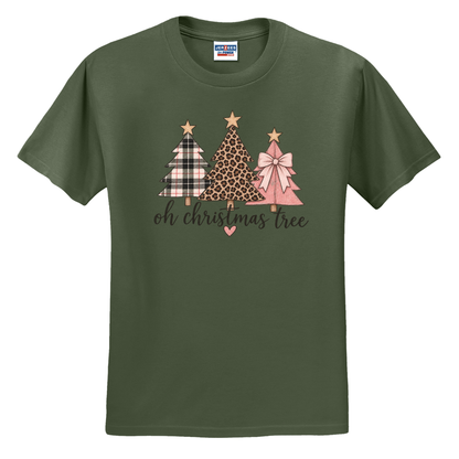 Oh Christmas Tree – Plaid, Leopard & Pink Bow Christmas Tee