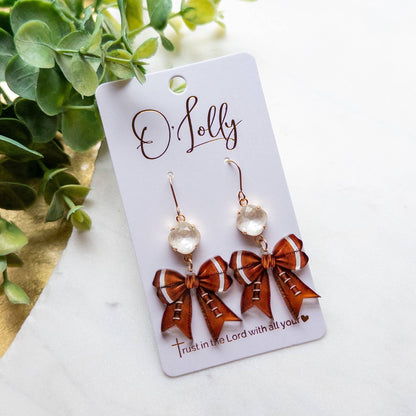Football Bow Dangle Earrings – Game Day Spirit