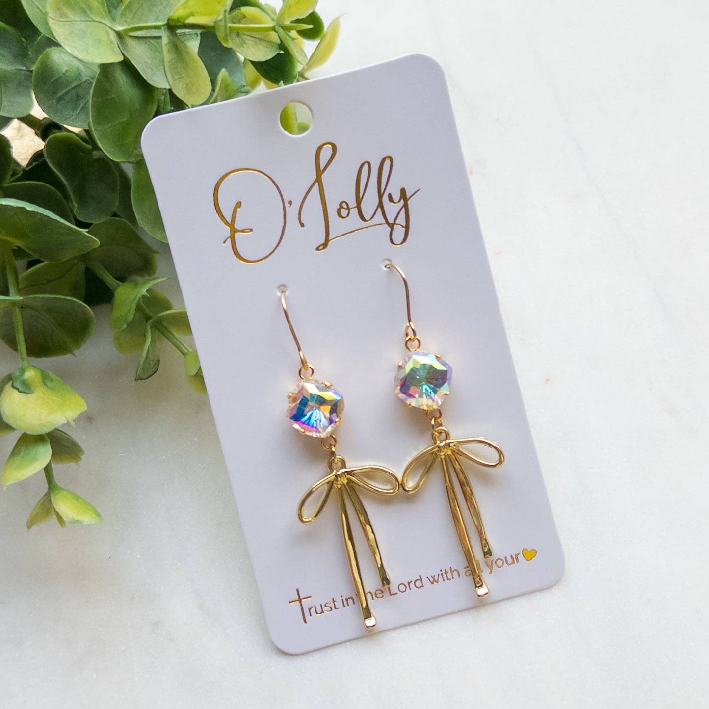 Stone w/Gold Bow Dangle Earrings “Blakely”