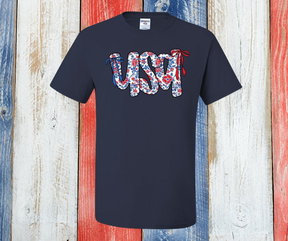 USA Floral Coquette Graphic Tee