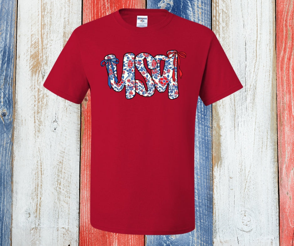 USA Floral Coquette Graphic Tee