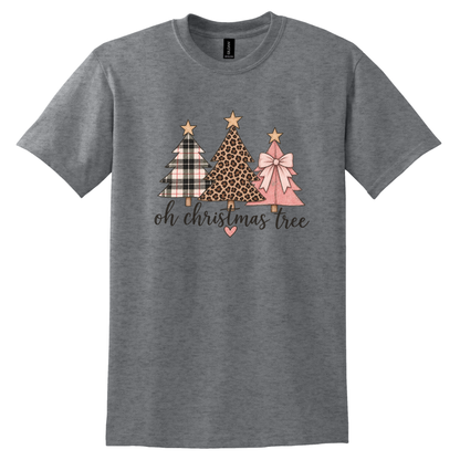Oh Christmas Tree – Plaid, Leopard & Pink Bow Christmas Tee