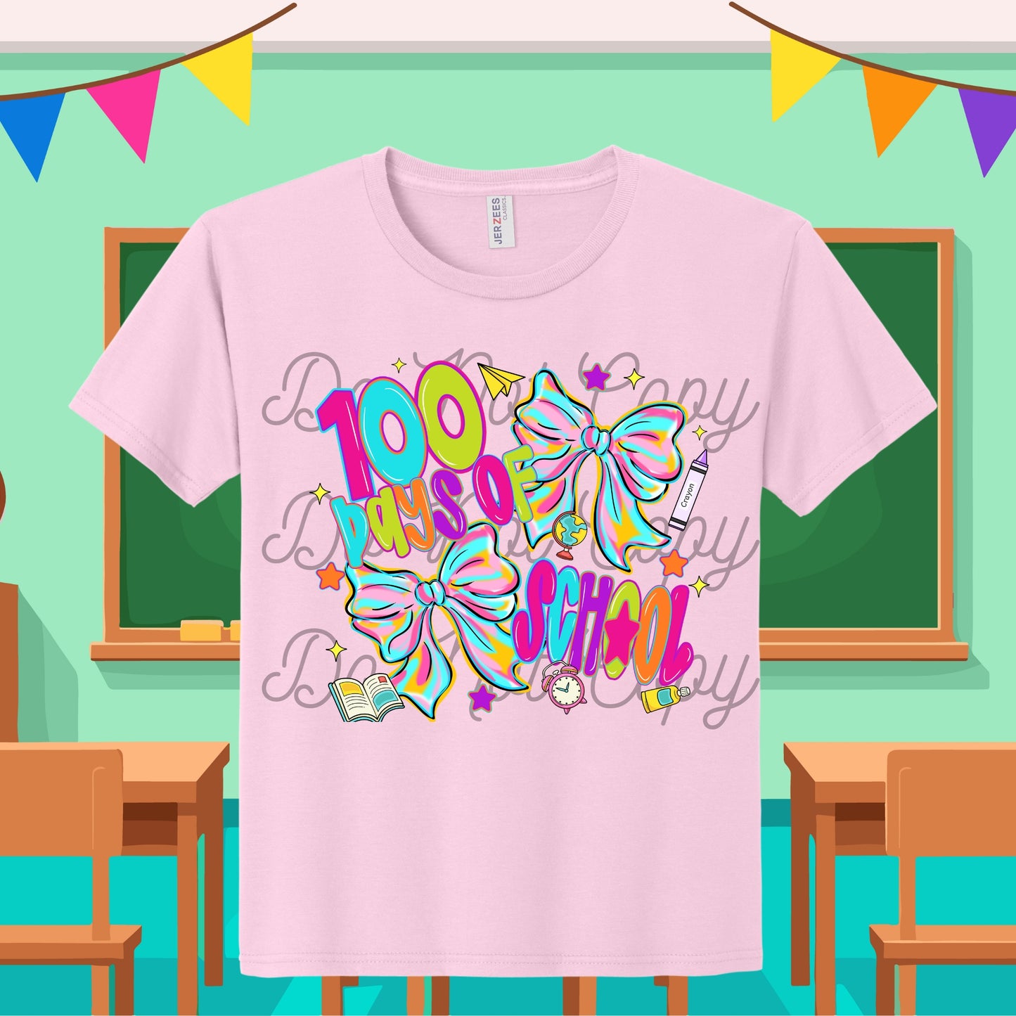 Girly Bright and Fun 100 Days of School Coquette Bow Tee