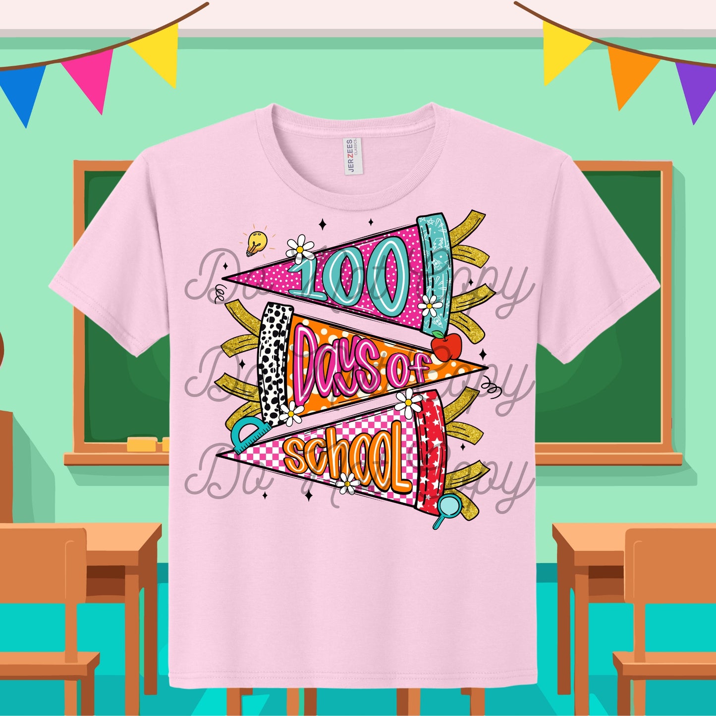 100 Day of School Preppy Flag Tee