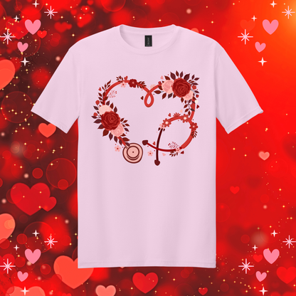 Floral Stethoscope Heart Valentine's Day Tee
