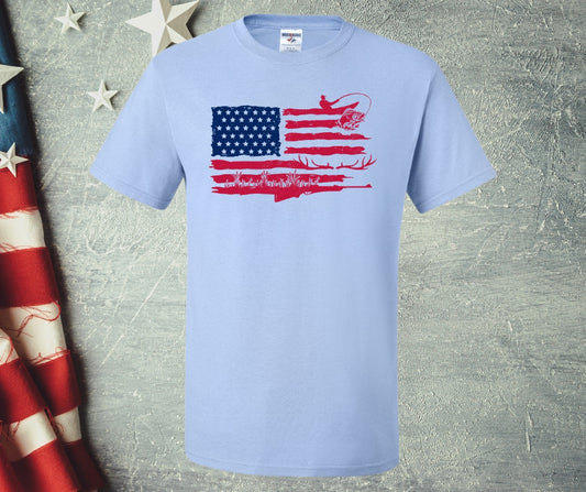 American Flag Fishing/Hunting Graphic Tee