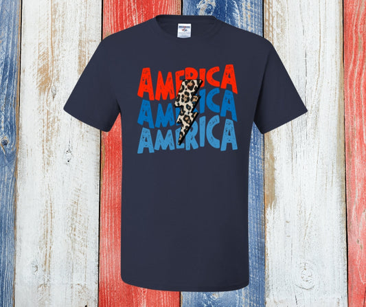 America Distressed Lightning Bolt Graphic Tee