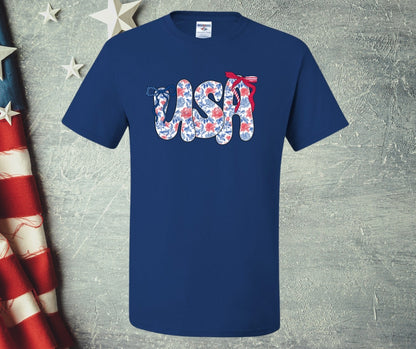 USA Coquette Light Blue Floral Graphic Tee