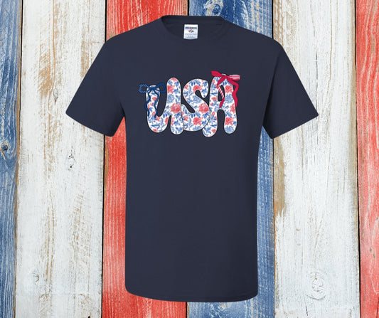 USA Coquette Light Blue Floral Graphic Tee