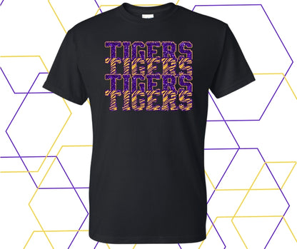 Tigers Deep Purple/Gold Faux Glitter Stacked Graphic Tee