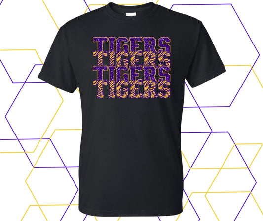 Tigers Deep Purple/Gold Faux Glitter Stacked Graphic Tee
