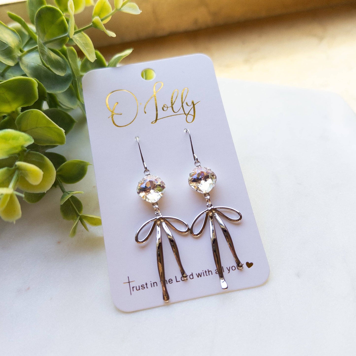 Stone w/Gold Bow Dangle Earrings “Blakely”