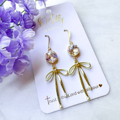 Stone w/Gold Bow Dangle Earrings “Blakely”