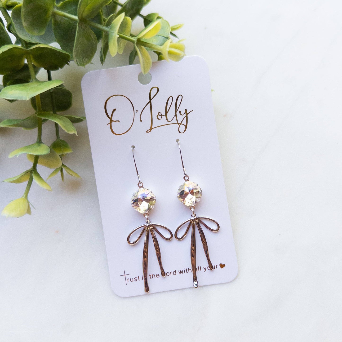 Stone w/Gold Bow Dangle Earrings “Blakely”