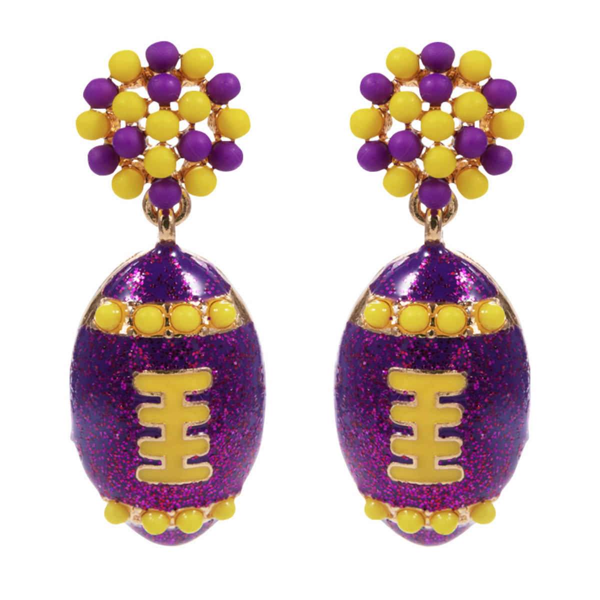 Beaded Post Earring with Purple Enamel Football