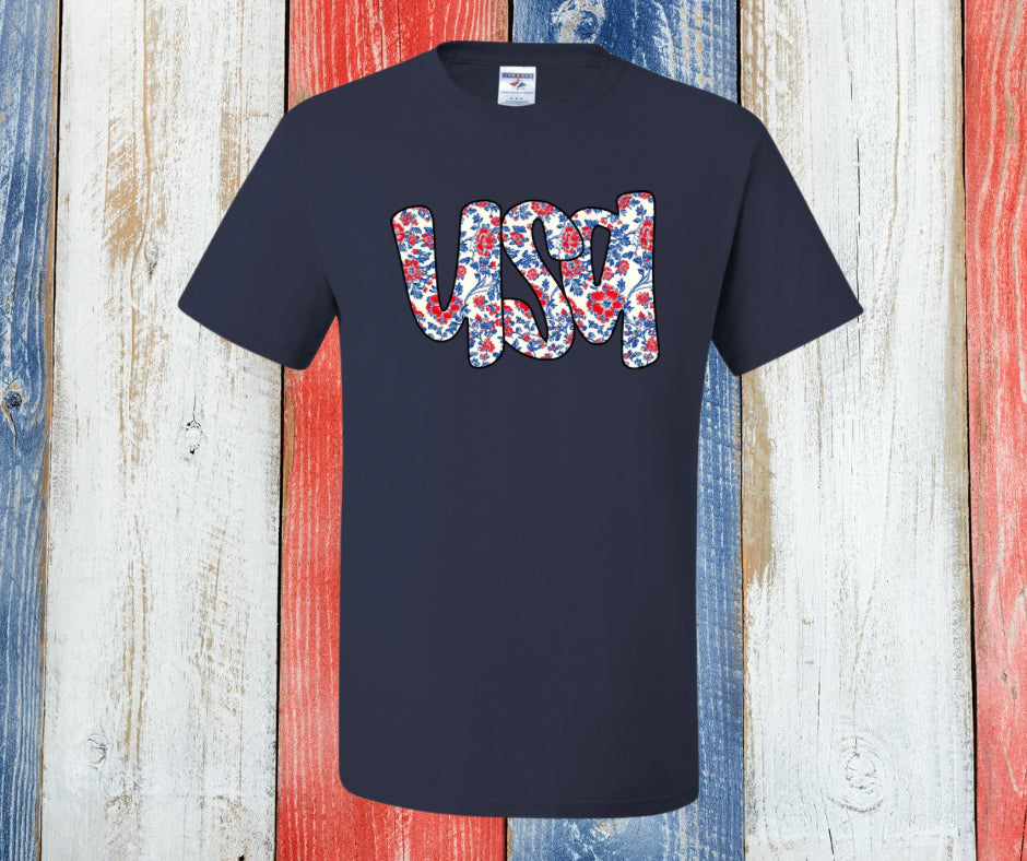 USA Floral Graphic Tee