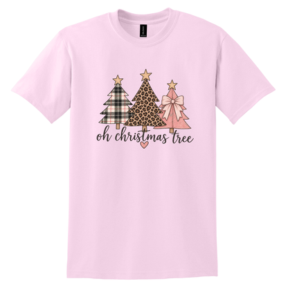 Oh Christmas Tree – Plaid, Leopard & Pink Bow Christmas Tee