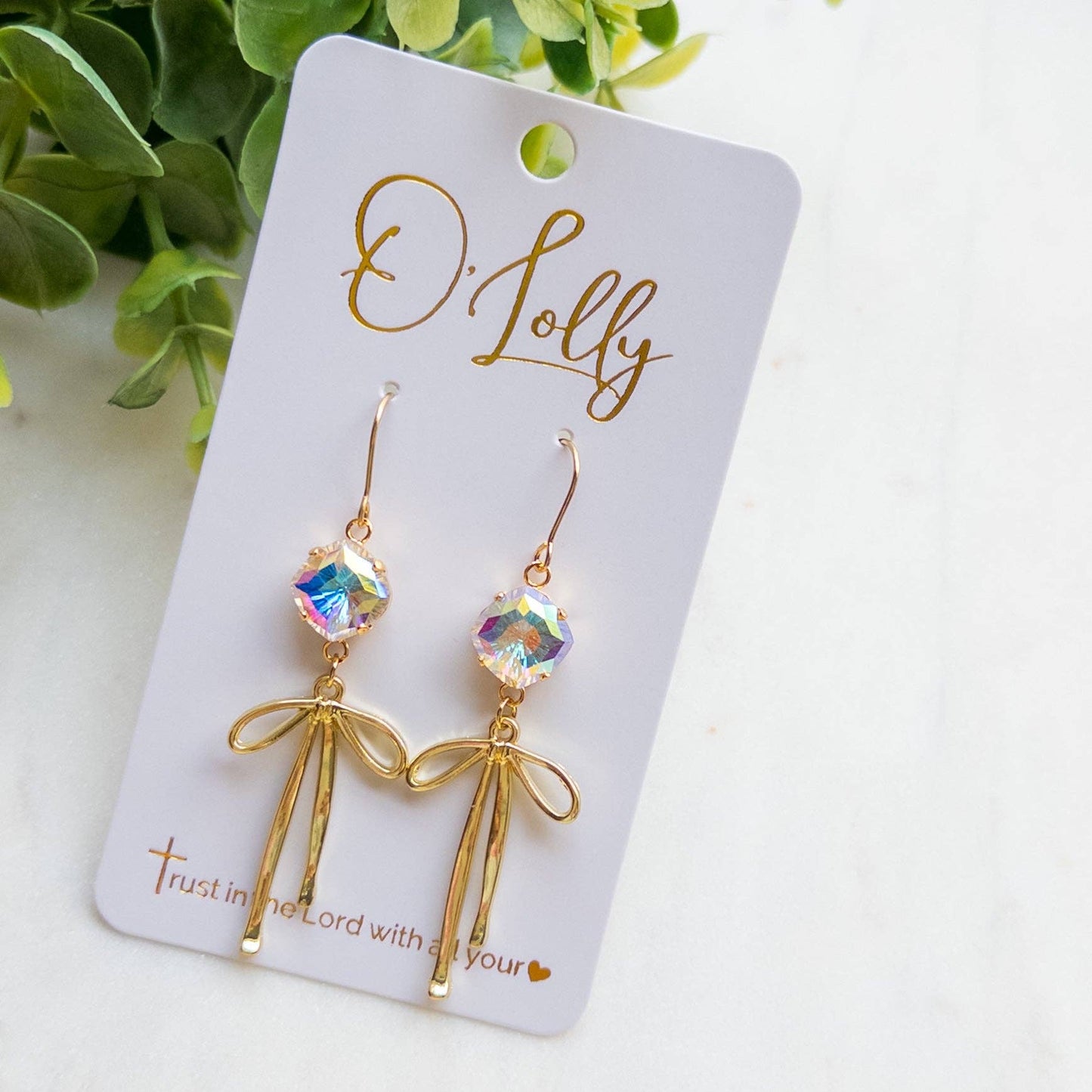 Stone w/Gold Bow Dangle Earrings “Blakely”