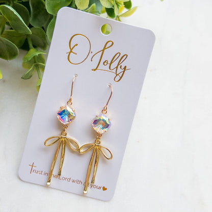 Stone w/Gold Bow Dangle Earrings “Blakely”