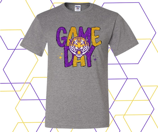 Game Day Purple/Gold Faux Glitter Graphic Tee