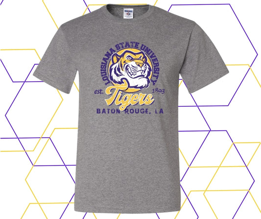Purple/Gold Tiger Distressed Graphic Tee