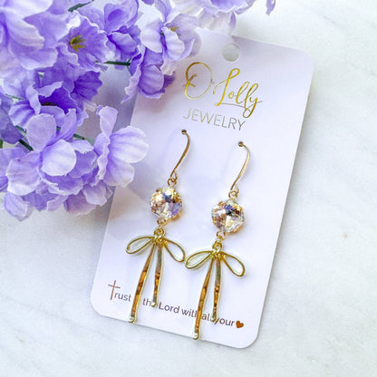 Stone w/Gold Bow Dangle Earrings “Blakely”