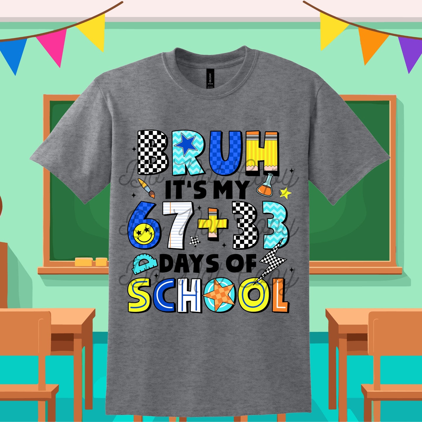 Boys Bruh 67+33=100 Day of School Element Tee
