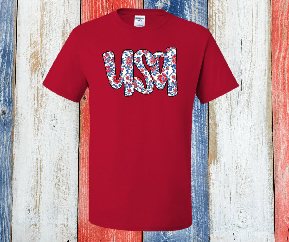 USA Floral Graphic Tee