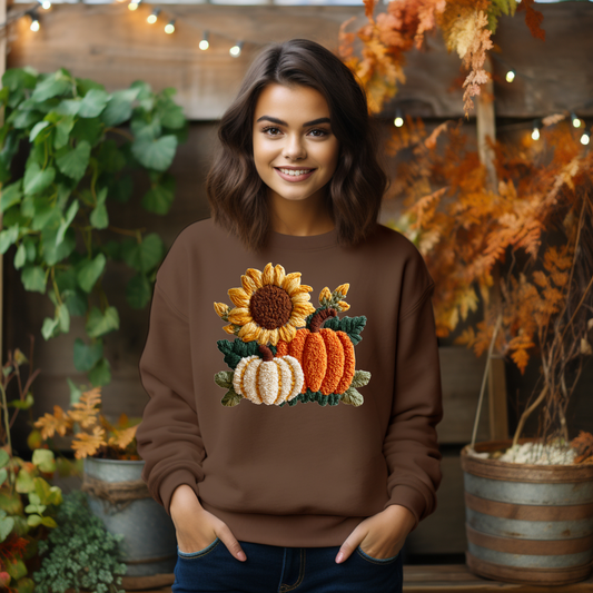 Fall Sunflower Pumpkin Faux Yarn Sweater