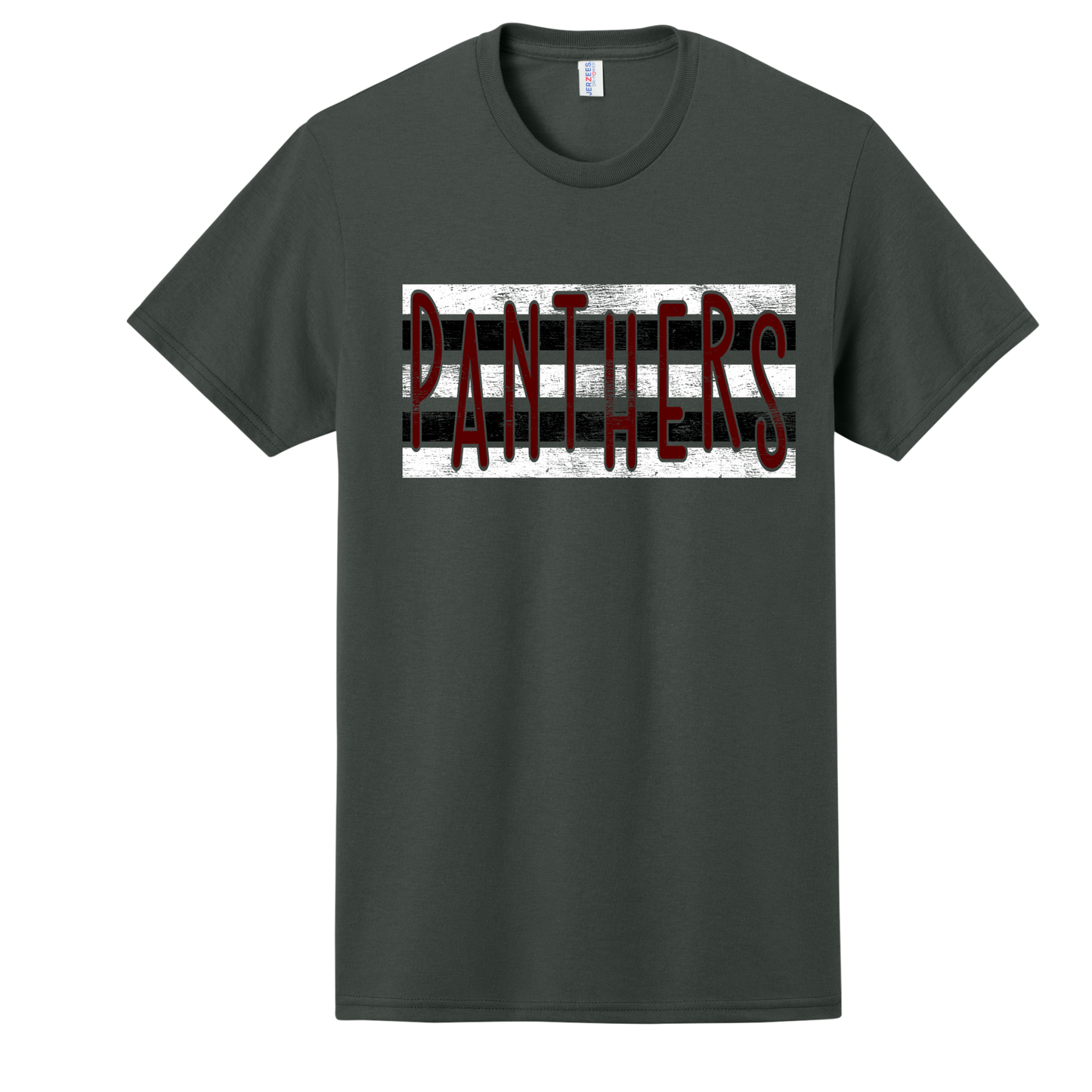 Distressed Black and White Striped Panthers Tee