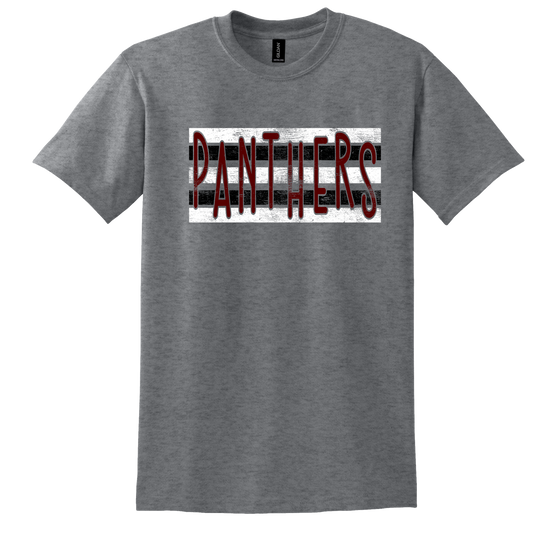 Distressed Black and White Striped Panthers Tee