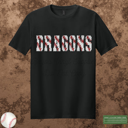 Dragons Faux Chenille Baseball Stitch Tee