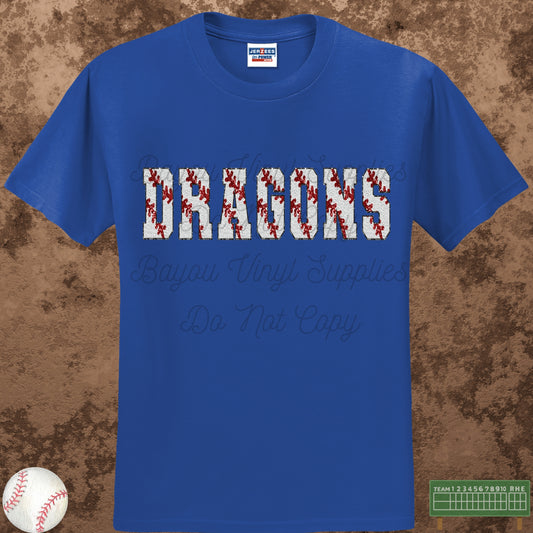 Dragons Faux Chenille Baseball Stitch Tee