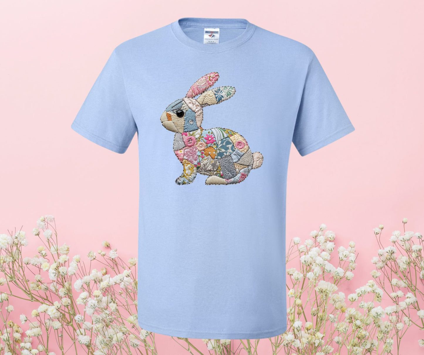 Faux Quilted Patchwork Bunny Graphic Tee