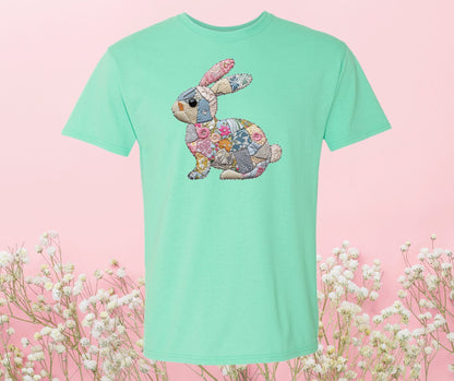 Faux Quilted Patchwork Bunny Graphic Tee