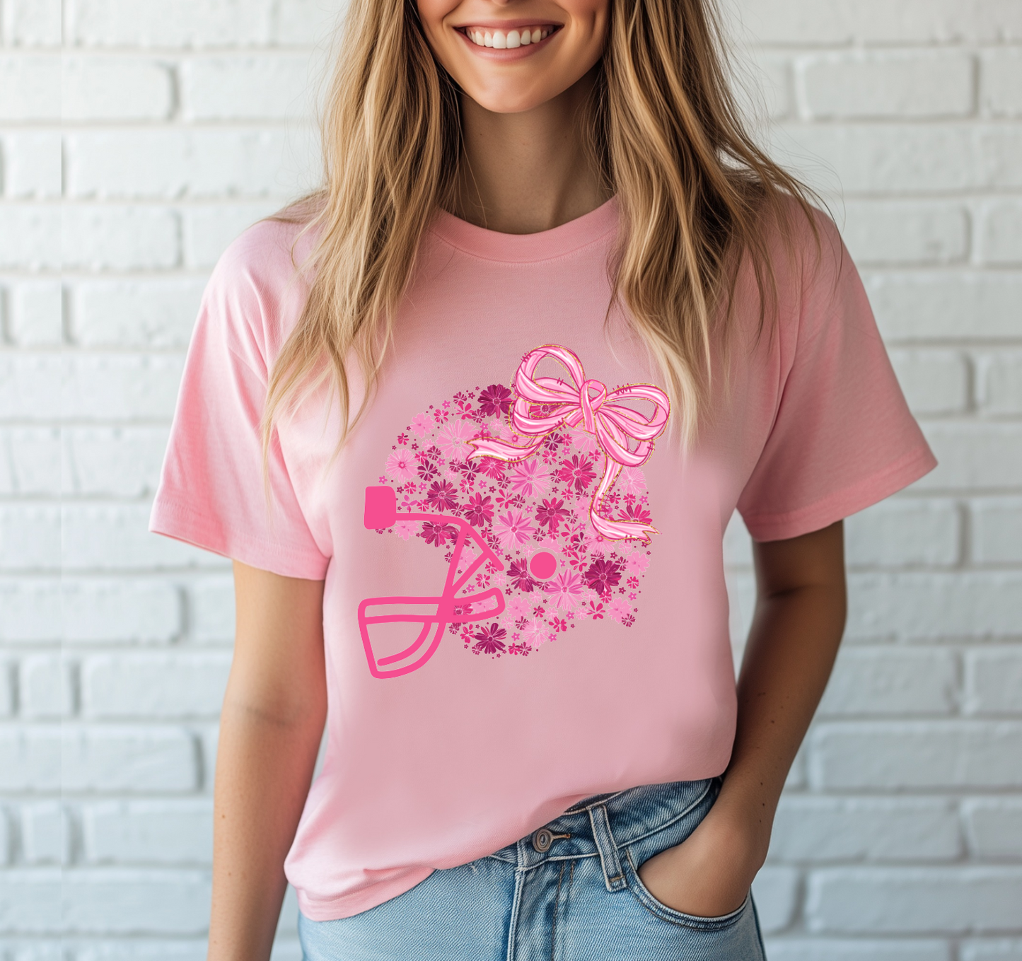 Floral Football Helmet Pink