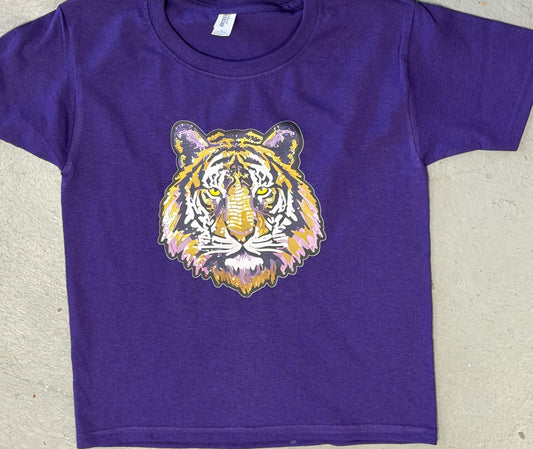 Purple and Gold Tiger Mascot Tee
