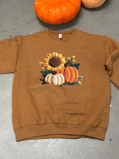 Fall Sunflower Pumpkin Faux Yarn Sweater