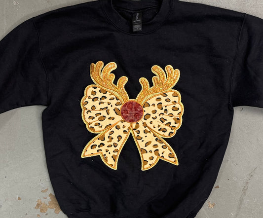 Leopard Reindeer Bow Sweatshirt
