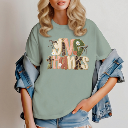 Give Thanks Faux Yarn Coquette Short Sleeve