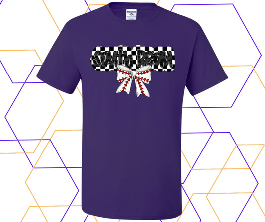South Beau Checkered Baseball Coquette Bow Graphic Tee